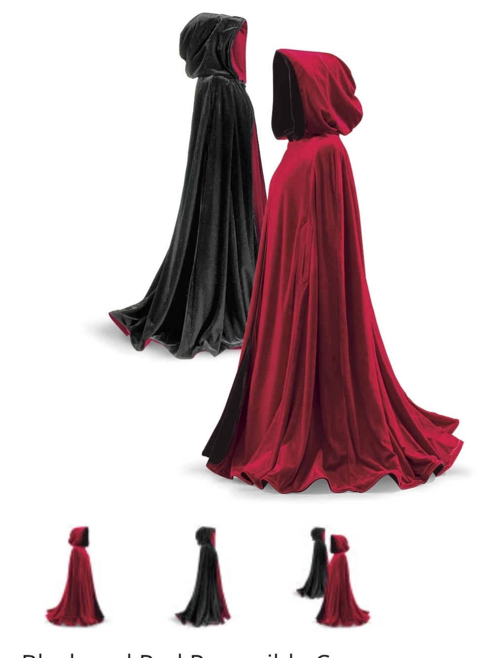 Pyramid Collection Reversible Hooded Velvet Feel Cloak in Red and Black